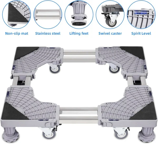 Non-slip mats, stainless steel arms, lifting feet and spirit level