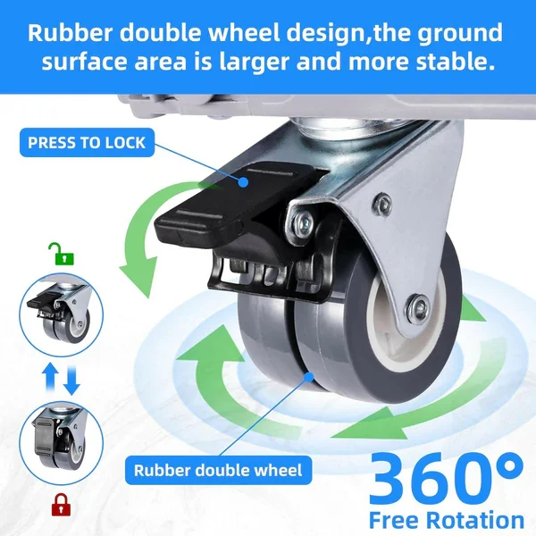 Rubber double wheel with press to lock brake and 360 degree rotation